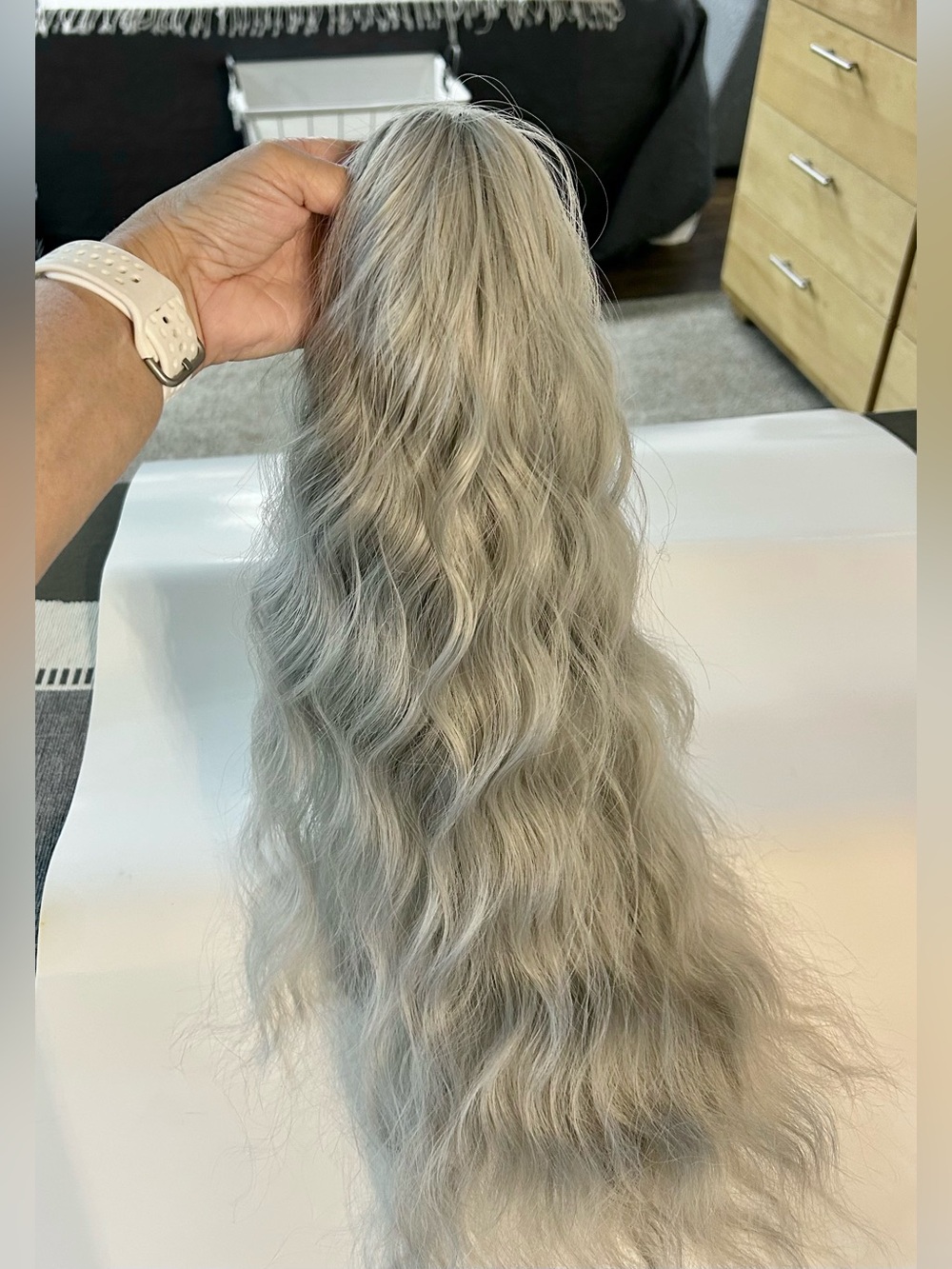 Silver Grey Wavy Women's Hairpiece - Claw Clip (Unbranded)